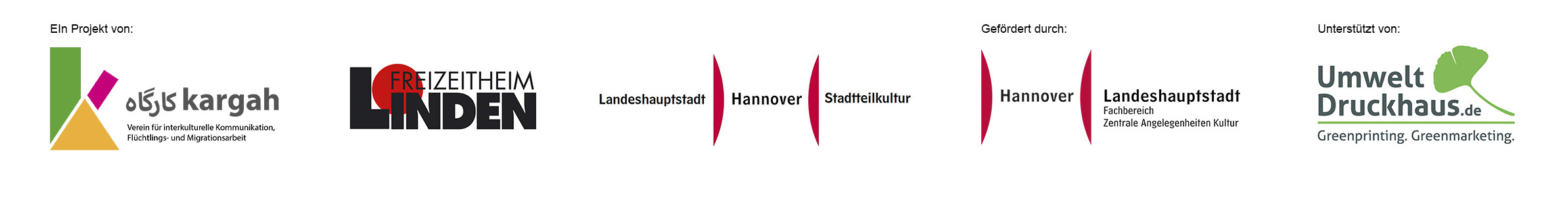 kargah e. V., Freizeitheim Linden, gefördert von Stadt Hannover - Zentrale ANgelegenheiten Kultur, unterstützt von Umweltdruckhaus.de
